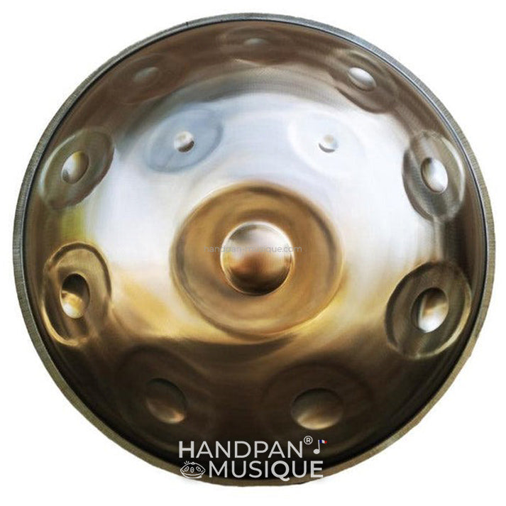 handpan re mineur kurd 12 notes, instrument musique hang drum dore